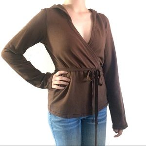 Splendid Wrap Tie Front Sweatshirt Hoodie Brown M